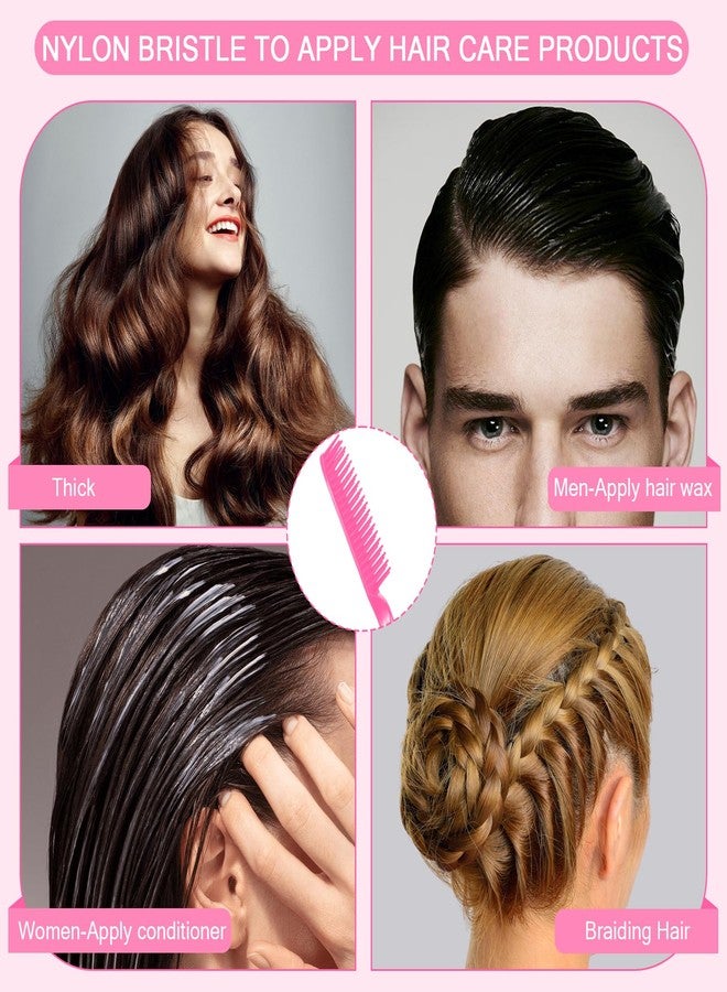 SIMPOR 3 Row Hair Comb for Natural Detangling Hair Styling Brush Nylon Bristle Unbraider Teasing Comb Rat Tail for Women Men Rose Pink - Image 4
